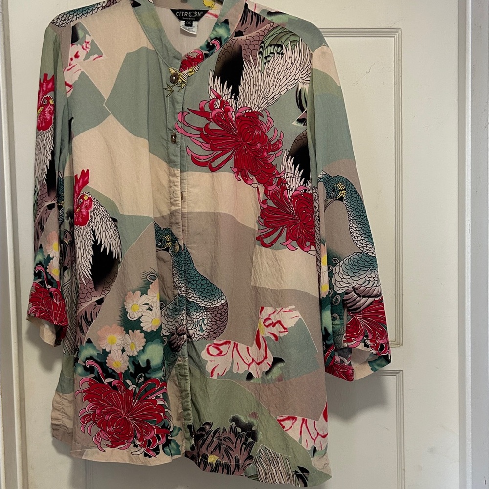 Citron Santa Monica Size OX Chic Tunic Women's Multicolor Printed Top